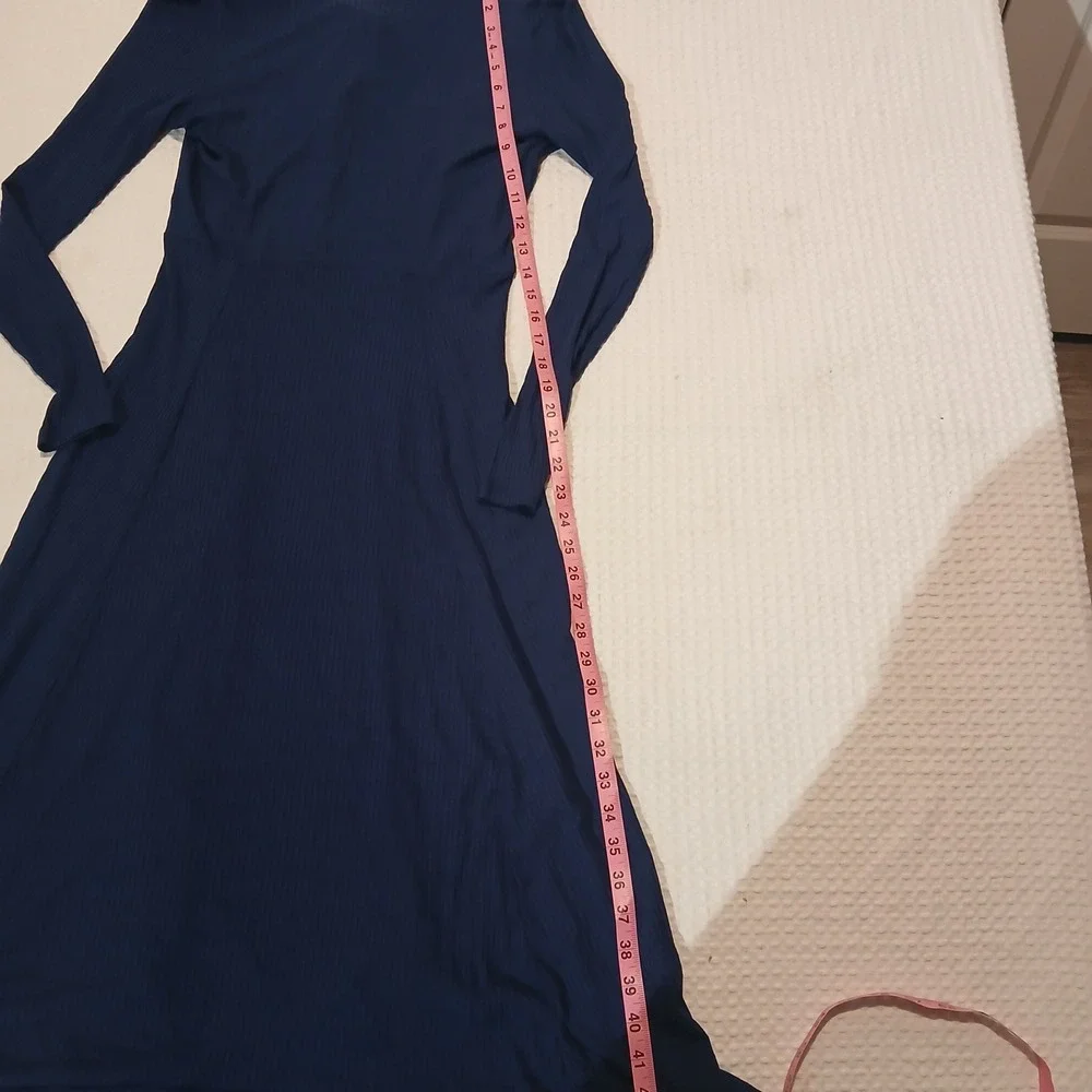 ASOS Navy Blue Ribbed Open Back Tie Maxi Dress Mock Neck Long Sleeve US 6